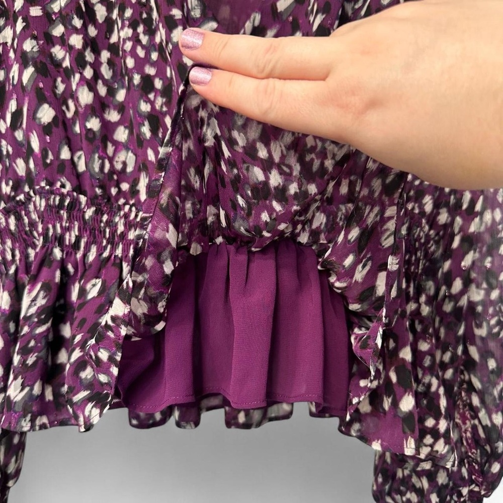 Express V-Neck Peplum Purple Blouse with Ruffles - Picture 6 of 8